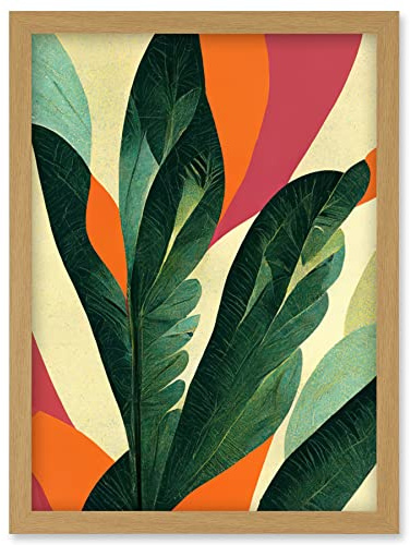 Wee Blue Coo Abstract Boho Colour Exotic Tropical Leaves Botanical Artwork Framed Wall Art Print A4