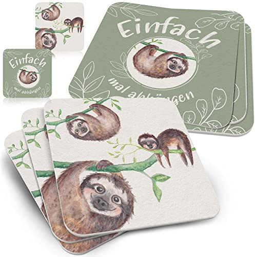 Funke & Brand Untersetzer für Gläser - Glasuntersetzer eckig Einfach mal abhängen Mint 50er Set - Ausgefallener Bierdeckel aus Holzschliffpappe - Coaster Getränkeuntersetzer Tischuntersetzer Deko