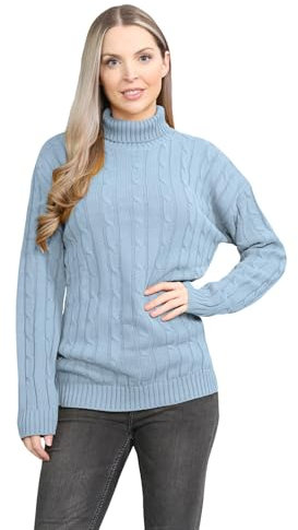 janisramone® Polo High Neck Jumpers for Women UK, Cable Knitted Long Sleeve Ladies Jumpers, Casual Pullover Winter Turtle Neck Tops for Women Size 8-135 Sky Blue