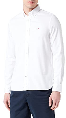 Tommy Hilfiger Chemise Homme Core Flex Dobby Manches Longues, Blanc (White), M