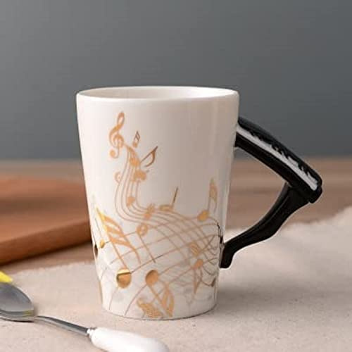 SuperglockT Porzellan Kaffeetasse Teetasse Gold Notenschlüssel bedrukt Kakaobecher Geschenkidee Kaffeebecher Instrument Griff Keramiktasse 250ml (Klavier)