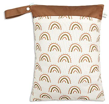 Treer Windeltasche Baby 30x40cm Regenbogen-Serie Wasserdichte Wetbags mit doppelt Reißverschluss - Nass Trocken Trennung - Hängende Kleinkind Stoffwindeln Organiser Beutel (Beige)