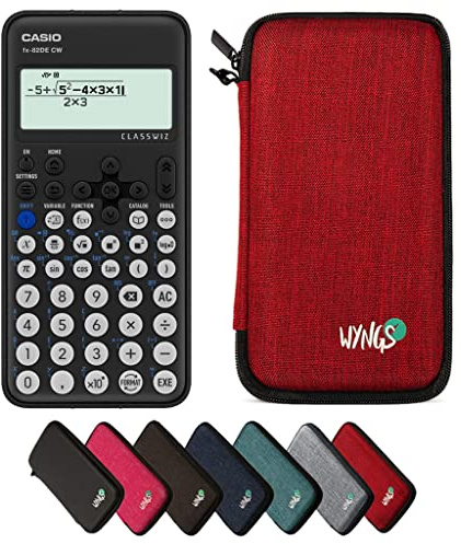 Casio fx-82DE CW ClassWiz inkl. WYNGS Schutztasche Rot - Wissenschaftlicher Taschenrechner - Basic Set