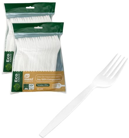 Tenedor 18cm Reutilizables y Reclables 100% Compostable, Tenedores Almidon de maiz CPLA Reutilizables