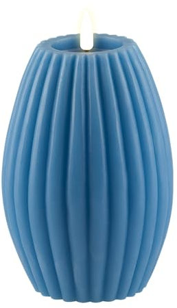Deluxe Homeart Stripe Flammenlose LED Kerze - mit Real Flame™ Technologie - Batteriebetriebene Kerze (10 x 15 cm, eisblau)