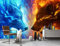 Tapete 3D Wandbild Rote Und Blaue Flammen Wolf Fototapete 3D Effekt Vliestapete Wohnzimmer Schlafzimmer Wanddeko