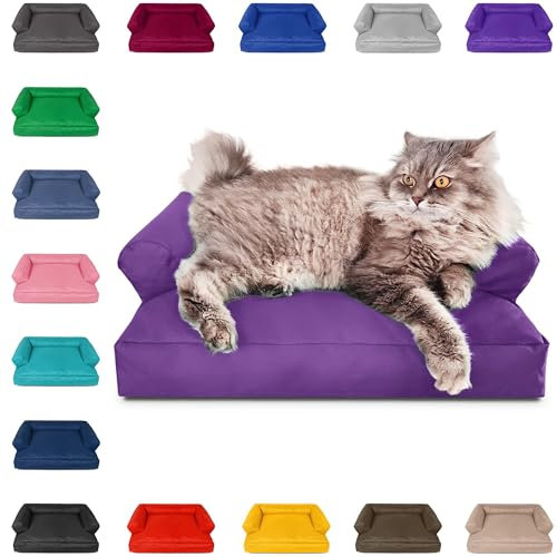 PATCH HOME Katzenbett – Oeko-TEX Zertifiziert – Katzenmöbel – mit recyceltem Styropor gefüllt – Katzensofa – Made in Germany – 50x40x15 cm – Lila