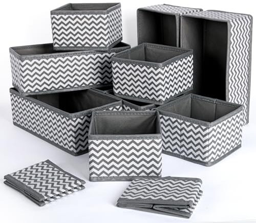 Yidaxing 12 Stück Schubladen Organizer, Faltbare Aufbewahrungsboxen, Kleiderschrank Organizer, Schubladen Ordnungssystem Vlies-Kleideraufbewahrungskorb für BHS Unterwäsche Krawatten Socken (Grau)
