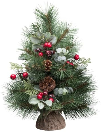 CREATIV green künstlicher Tannenbaum 52cm I fertig geschmückter Weihnachtsbaum mit naturgetreuen Nadeln I Kleiner künstlicher Weihnachtsbaum im Jutesack I Kunst Baum ideal als Indoor Weihnachtsdeko