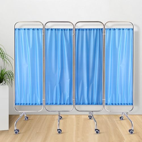 Medical Privacy Screen, Stainless Steel Foldable Medical Privacy Screen Wheels,Folding Medical Screens Curtains for Hospital Wards Emergency Room Divider(Blue,4)