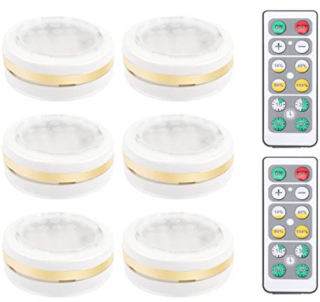 UKCOCO 6st Batterieleuchten Im Schrank Mini-puck-lichter Dimmbare Led-lampe Led-leuchten Mit Fernbedienung Schrank Licht Nachtlicht Unter Gegenlicht Led-puck-licht Weiß Abs Timer Kabellos