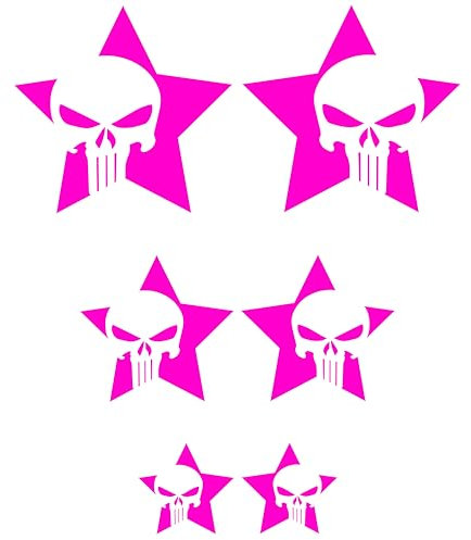 Stern Aufkleber Totenkopf Sticker Set 6 Stück Totenschädel Autoaufkleber Skull Scheibe Motorrad Helm (Pink Glanz)