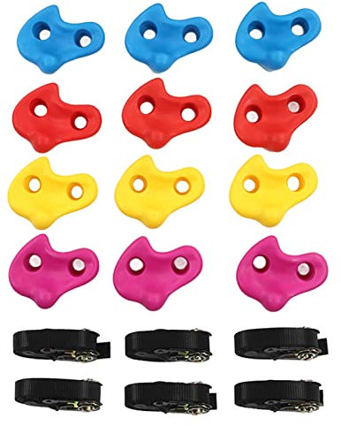 Topyond Premium Klettergriff-Set, 12-teilig, Robust Und Langlebig, Mit Gurten, Kletterwand Für Drinnen Und Draußen, Geeignet Für Kletterwandbäume Im Innen- Und Außenbereich