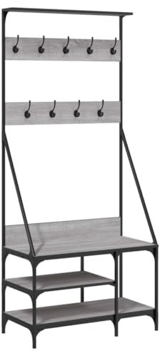 vidaXL Kleiderständer, Garderobe mit Schuhablage, Freistehend Garderobenständer Standgarderobe, Flurgarderobe Kleideraufbewahrung, Grau Sonoma