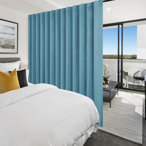 Hiasan Patio Sliding Room Divider Door Curtains - Extra Wide Privacy Room Thermal Insulated Blackout Curtain with Back Tab & Rod Pocket for Bedroom Partition(100 x 108 Inches, Stone Blue)