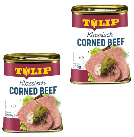 TULIP 2x Corned Beef 340 g | Klassisches Frühstücksfleisch in der Dose | Zartes gepökeltes Fleisch in der Konserve | Konservenfleisch mit 98% Rindfleisch