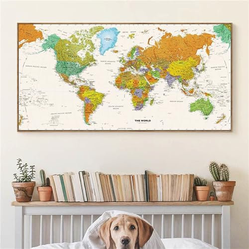 Fheeao Diamond Painting Weltkarte Diamant Painting Bilder Erwachsene XXL Groß Retro Diamond Art Painting 5D DIY Full Drill Diamant Kunst Stickerei Kreuzstich Gemälde Set Wand Art Home Dekor 140x60cm