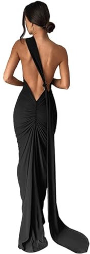 ABINGOO Vestito Donna Senza Maniche Maxi Abito Sexy Backless Bodycon Abito Lungo Tinta Unita Elegante Abito da Cocktail(Nero,S)