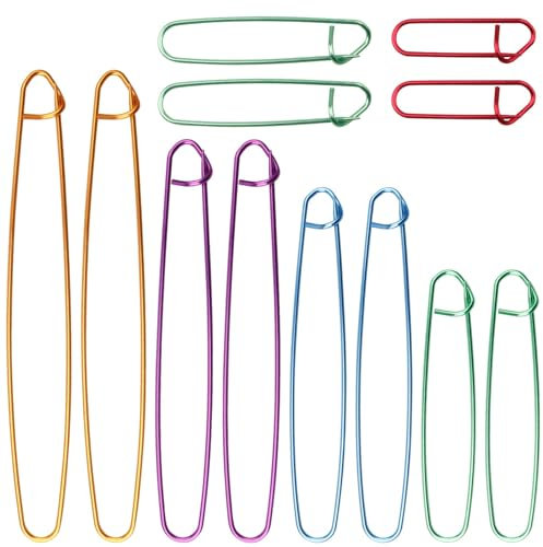 12 Stück Maschenhalter zum Stricken, 6 Größen, Maschenhalter, Nadel, bunt, Maschenhalter zum Stricken, Aluminium-Kabel, Verriegelung, Weben, Häkeln, Stricken, Maschenhalter, 6 cm/9 cm/12 cm/15 cm/17