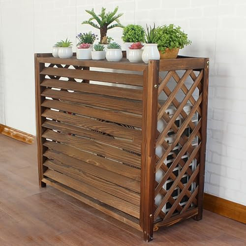 Freestanding Wood Carbonized Air Conditioner Fence,Protective outdoor Conditioning unit cover,Heat dissipation Decorative Fence Panels for Outside,Privacy Screens,plant flower stand,Easy to maintain.
