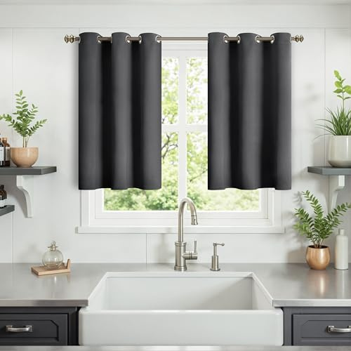 YoungsTex Vorhänge, 91,4 cm lang, für Küchenfenster, kleine halbe Vorhänge mit Ösen, Kurze Länge, Verdunkelung für Wohnmobil, Café, Badezimmer, Fenster, 2 Paneele, 86 x 91 cm