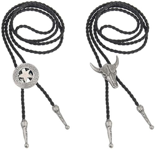 2 Stück Bolo Tie, Cowboy, Cowboy Kostüm Herren, Cowboy Weste Herren, Western Outfit Herren, Cowboy Hemd Herren, Cowboy Weste, Cowboy Outfit Herren, Cowboy, Leder Rodeo Anhänger für Damen und Herren