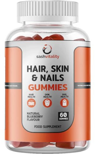Sash Vitality - Hair, Skin, Nails Gummies | 60 Count | Natural Blueberry Flavour | Biotin, Vitamins A, C, E, B6, Zinc, Selenium | Health & Beauty Support | Vegan-Friendly
