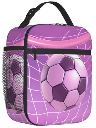 Mexpekil Lonchera térmica con aislamiento de fútbol morado para mujeres y hombres, lonchera portátil para picnic con bolsillo lateral de malla, lonchera para adultos para el trabajo