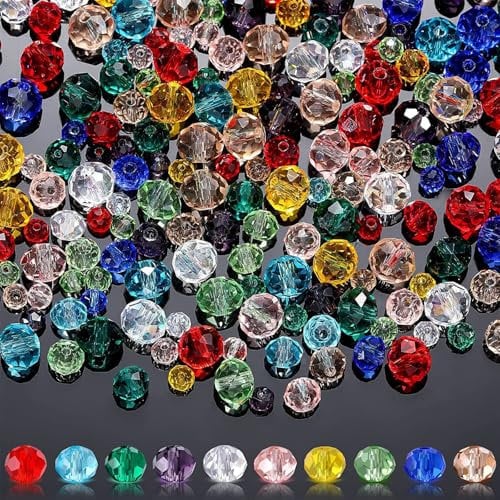Crystal Glass Beads, 1000Pcs Faceted Rondelle Beads, 4/6/8mm Colorful Craft Beads Glass Loose Beads with Container Box for DIY Jewellery Making Bracelets Necklace Crafts