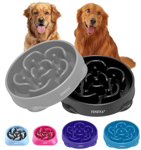 YINEYA 4 Cups Slow Feeder Dog Bowls Large Breed, Anti-Choking Pet Supplies, Maze Dog Food Bowl, Puzzle FeederThat Slow Down Eating 2PCs