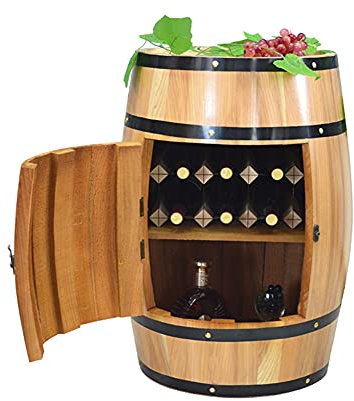 RUTERMY AFRCNEJJ Rustikaler, abschließbarer Weinbarschrank in Fassform, Weinfässer aus Eiche, dekoratives Weinlagerregal im Vintage-Stil (Farbe: Beige, Größe: 90 x 70 x 53 cm)