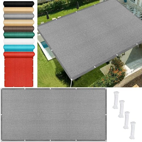 Sonnensegel mit Ösen 170 x 170 cm Windschutz Sonnenschirm Segel Uv-Schutz 98% Reißfest Ohne Bohren inkl Befestigungsseile für Carport Pflanze Pergola Zaun Außen, Hellgrau