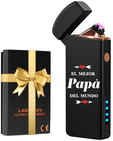 Regalo Dia del Padre Regalo Papa, Coquimbo Mechero Electrico USB Recargable Encendedor Doble Arco y Resistente al Viento para Vela, Estufa, Barbacoa, Camping, Regalos Cumpleaños para Papá Hombre