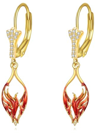 Phönix Ohrringe für Damen Sterlingsilber Phönix Ohrhänger Gold mit Zirkon Phönix Schmuck Geschenke für Ehefrau Tochter Mutter
