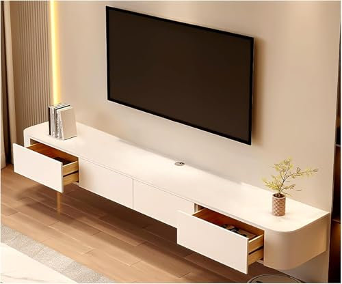 Montado En La Pared Mueble De TV Suspendido Para El Hogar, Sala De Estar, Dormitorio,Mueble De TV Colgante,Enrutador Montado En La Pared,Gabinete De Almacenamiento,Soporte Flotante ,blanca,86.6in