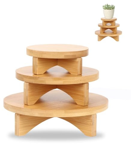 Supporto per Fiori in bambù a 3 pezzi, mini supporto per piante da 4,5''/6''/7,6'', piedistallo per vasi di fiori per interni ed esterni, Piedistallo per Piante per la casa, giardino, patio, dessert