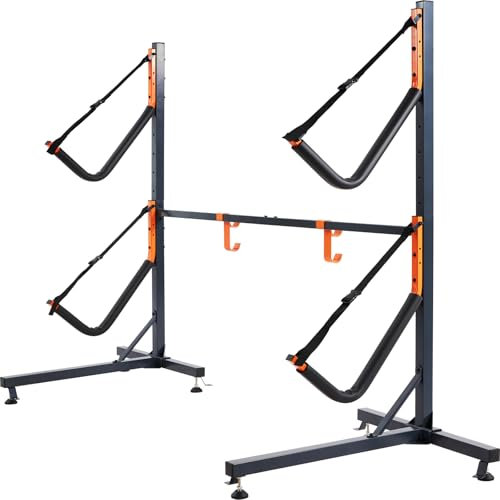 WERMAH Double Kayak Storage Rack, Free Standing Kayak Stands for Two Kayak, SUP, Canoe and Paddleboard, Indoor Outdoor Garage with Paddle Board Hook