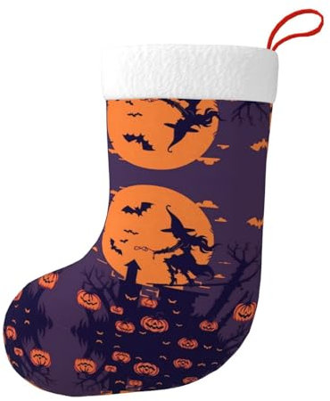 CHANGLEI Halloween-Hexe fliegende Weihnachtsdekoration, Weihnachtsstrumpf, personalisierter Druck, Plüsch, hängende Weihnachtsstrümpfe für Urlaubsdekorationen, Schwarz , Einheitsgröße