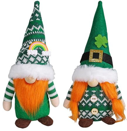 ENLACE 2 Stück St. Patrick's Day Wichtel, Kleeblatt Frühling Irischer Wichtel Deko, Grün Wichtel Figuren, Irish Day Plüsch Zwerg Puppe für Kinder Jungen Mädchen, Bauernhaus Ferienhaus Party Dekor