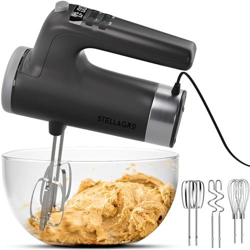 Stellagro - Frullatore elettrico a 9 velocità con frusta in acciaio inossidabile, frusta piatta e gancio per impasto, custodia a pressione, compatta e leggera, 350 W, potente