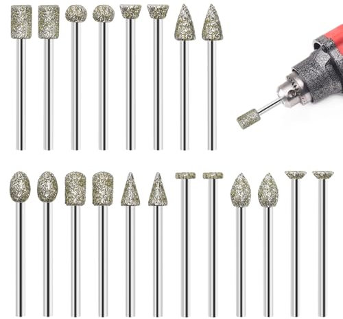 Aoyswuz 20 Piezas Brocas de Diamante 3 mm Fresas Diamante, Mini Taladro Manualidades para Tallar, Moler, Pulir, Grabar