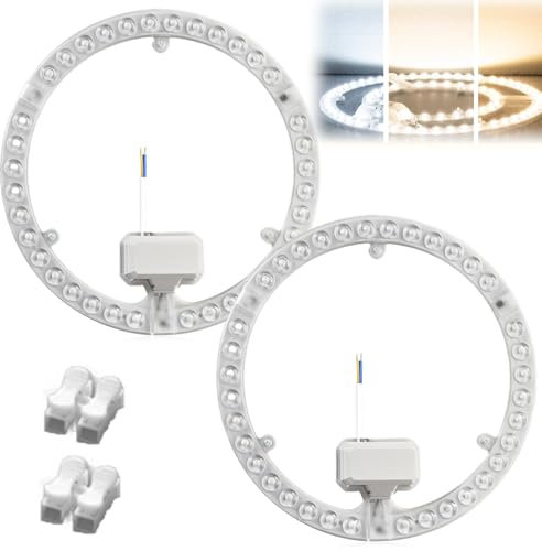 Paquete de 2 módulos de techo LED Kit convertidor de 36 W con módulo de anillo - anillo de luz Ø23 cm tarjeta de conversión blanca 6500K para lámparas de techo