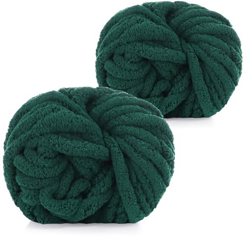 Coopay Dicke Wolle zum Häkeln, 2x240g Weiches Armstricken Wolle zum Handstricken, Soft Chunky Wolle zum Stricken, Sperrige Armstricken Wolle, xxl Wolle für Decken, Kissen, Haustier Nest - Dunkelgrün