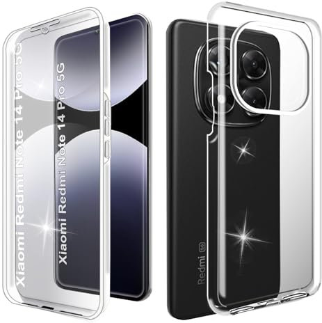 WeiCase Funda para Xiaomi redmi Note 14 Pro 5g, Transparente 360° Protección Funda con Protector de Pantalla Integrado Antigolpes Silicona Carcasa para redmi Note 14 Pro 5g, Clear