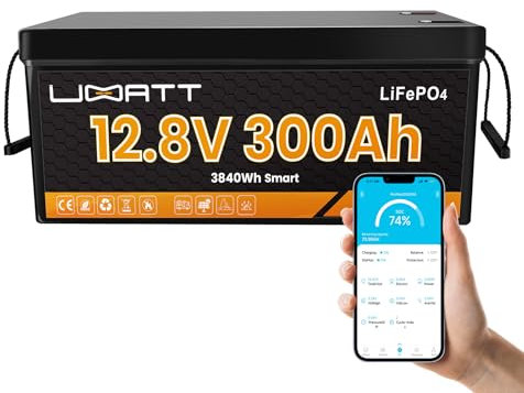 UBATT LiFePO4 12V 300Ah Lithium-Batterie mit Bluetooth,REPT-Zellen&JBD-BMS, Tiefentemperaturschutz,bis zu 15.000 Zyklen, 3840Wh für Wohnwagen,Boot,Camping, Solaranlage
