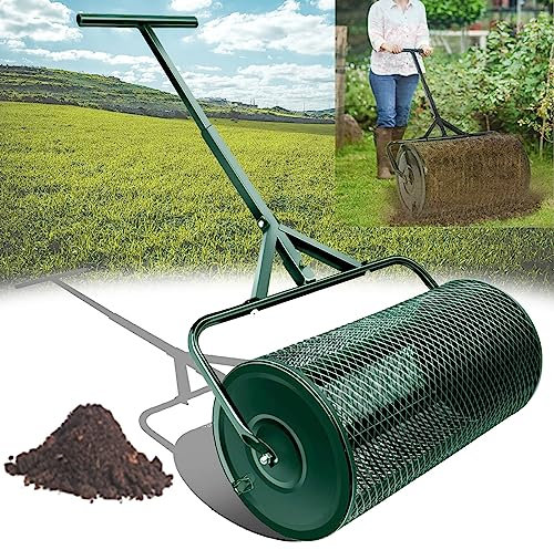 QLSABIA Épandeur de Compost Épandeur de Gazon léger à roulettes avec poignée réglable en Forme de T - Épandeur de Jardin pour Compost de Surface, Terre, paillis, Engrais, Sol, 40 cm