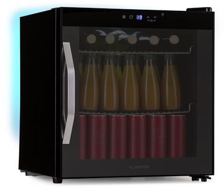 Klarstein Coachella 50 Onyx Getränkekühlschrank Mit Glastür - 47 L, WLAN, 3-18 °C, LED-Innenbeleuchtung, Touch-Bedienfeld, 7-Farbige Hintergrundbeleuchtung, 2 Metallböden, Schwarz