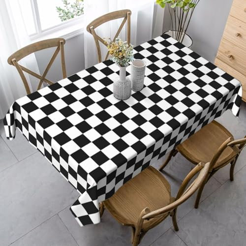 Yyoretp Élégante nappe rectangulaire à carreaux noirs et blancs - Lavable - Pour mariage, fête, cuisine, salle à manger