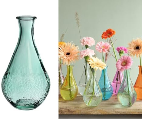 NaDeco Glasvase Ø9x16 cm - Vintage Deko-Vase mit Blumenmuster - 8 Farben - Glasflasche für Trockenblumen, Frischblumen & Stabkerzen - Dekovase Retro-Stil, Farbe:Dunkelgrün