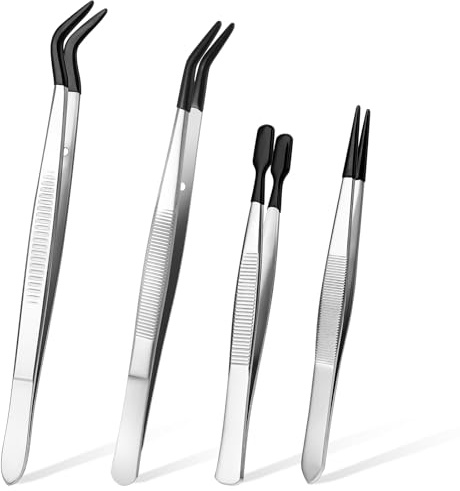 4 Stück Pinzetten Set,Pinzette mit Gummispitzen,Präzisions Bastelpinzette,Gummi-Schmuck-Pinzette,Gerader Spitze Flacher Spitze Langer Gebogener Pinzette,für Kunsthandwerk Schmuckherstellung Labor